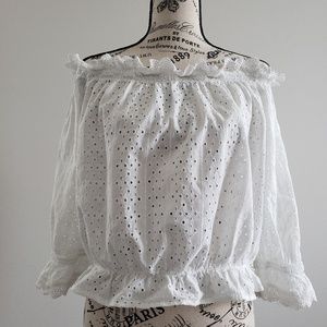 H&M White eyelet off the shoulder crop top
